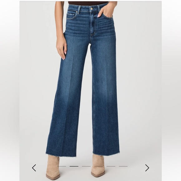 PAIGE Anessa 31” Wide Leg Jeans Wide Leg Raw Hem Denim Arpeggio Dark Wash 26 NWT